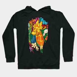 Colorful giraffe with tropical flowers Hoodie